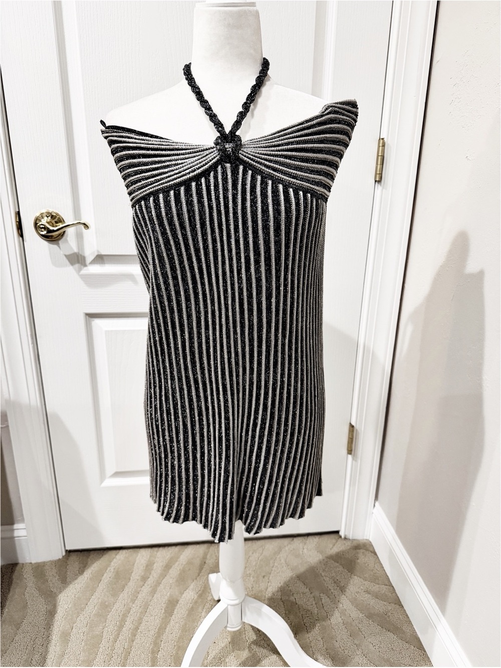 NWT Missoni Black and Silver Striped Knit Off the Shoulder Top